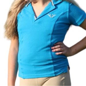New TUFFRIDER CHILD POLO SPORT blue ocean SHIRT EQUESTRIAN LARGE L